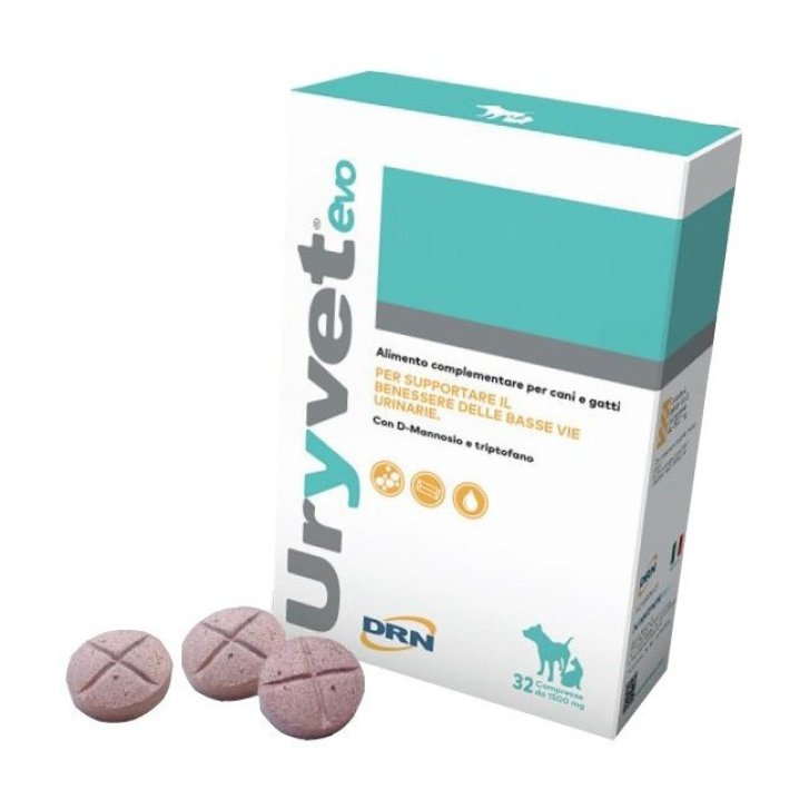 URYVET EVO 1500 Alimento Complementare Vie Urinarie per Cani e Gatti con D-Mannosio e Cranberry 32 Compresse - DRN