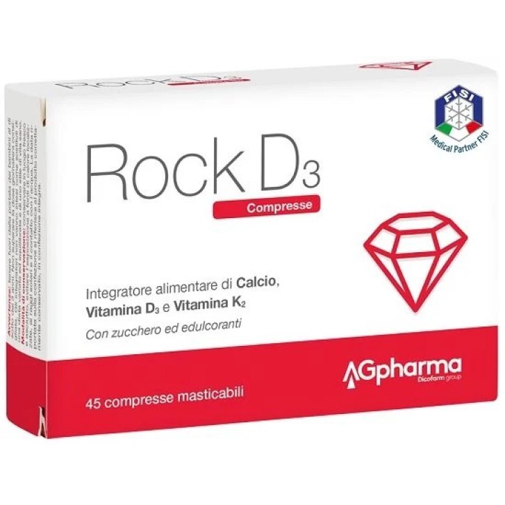 Rock D3 Integratore Alimentare con Calcio Vitamina D3 e K2 45 Compresse Masticabili - AG Pharma