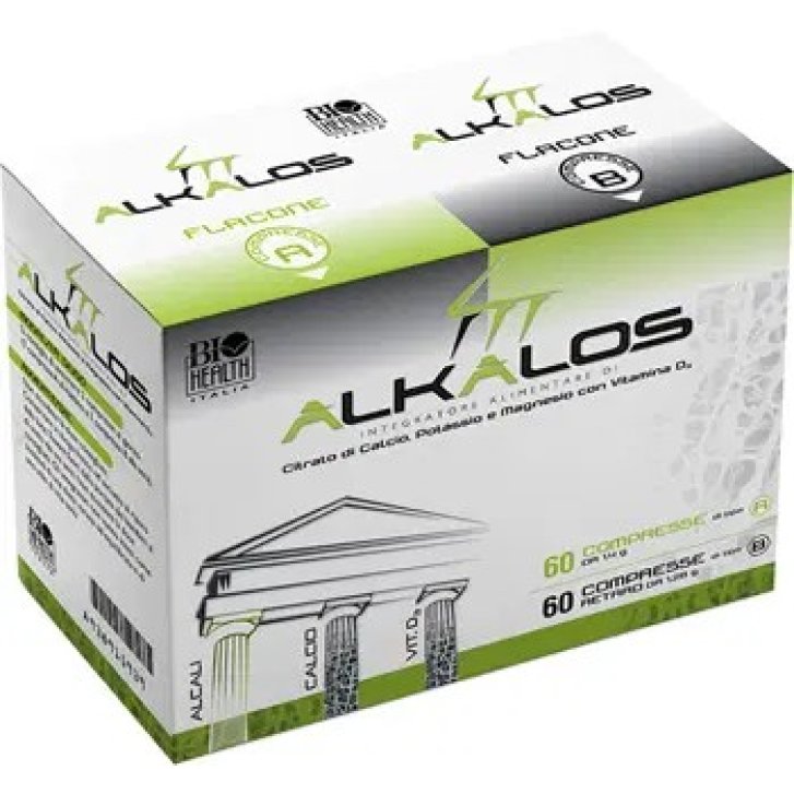 Alkalos Integratore Alimentare con Calcio Magnesio Potassio e Vitamina D3 2 Flaconi da 60 Compresse - Mayoly Italia