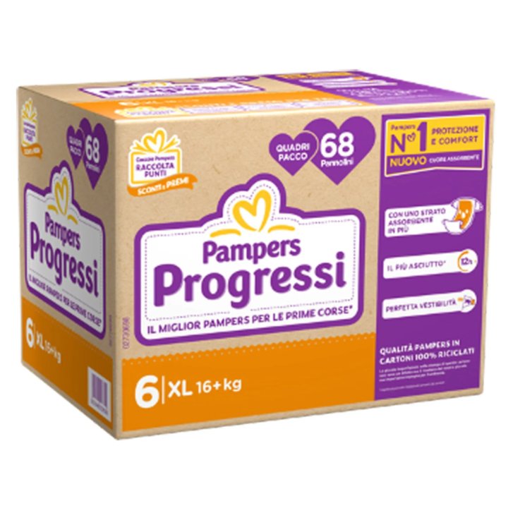 Pampers Progressi Pannolino con Cuore Assorbente Assorbenza Extra 68 Pezzi - Pampers