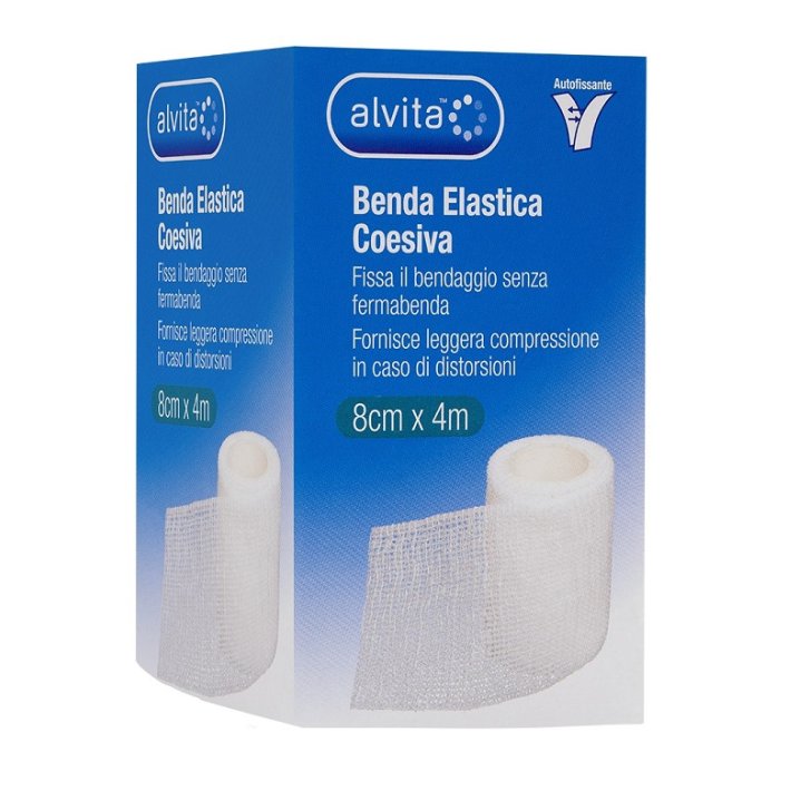 Alvita Benda Elastica Coesiva per Fissaggio Medicazioni e Sostegno in Distorsioni 8 cm x 4 m - Alliance Healthcare IT.DIS.SPA