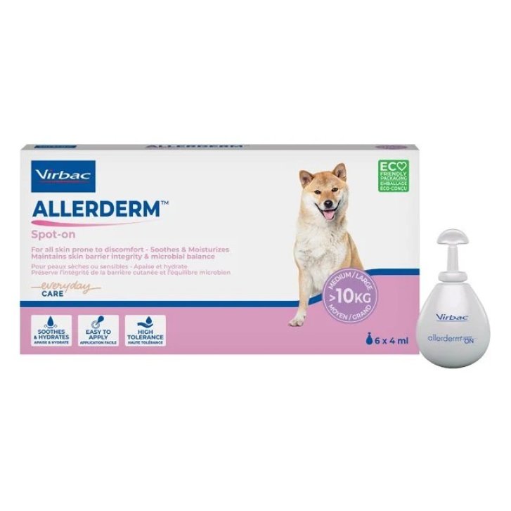 Allerderm Spot On Dispositivo Medico per Cute Cani e Gatti con Ceramidi 6 Pipette da 4 ml - Virbac