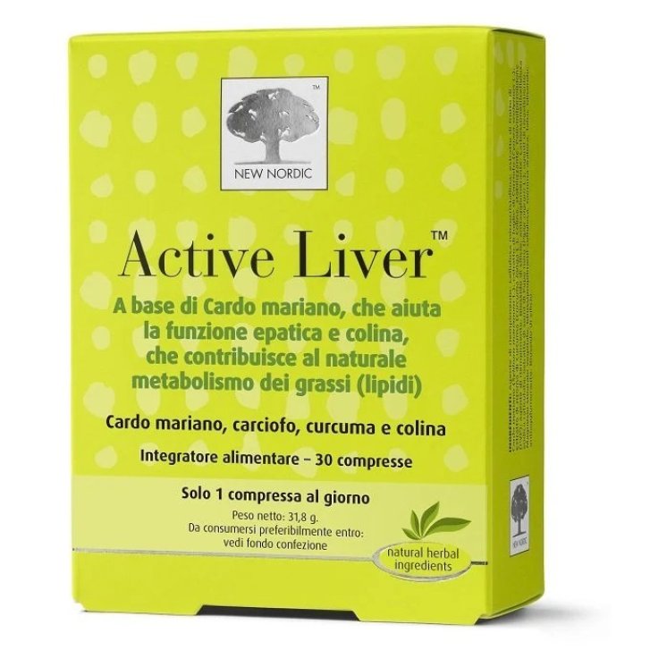 Active Liver Integratore per Funzione Epatica con Cardo Mariano, Carciofo e Curcuma 60 Compresse - New Nordic