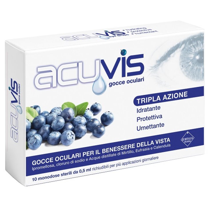 Gocce Oculari Acuvis per Occhi Arrossati e Affaticati 10 Flaconcini da 0,5 ml - Euritalia Pharma
