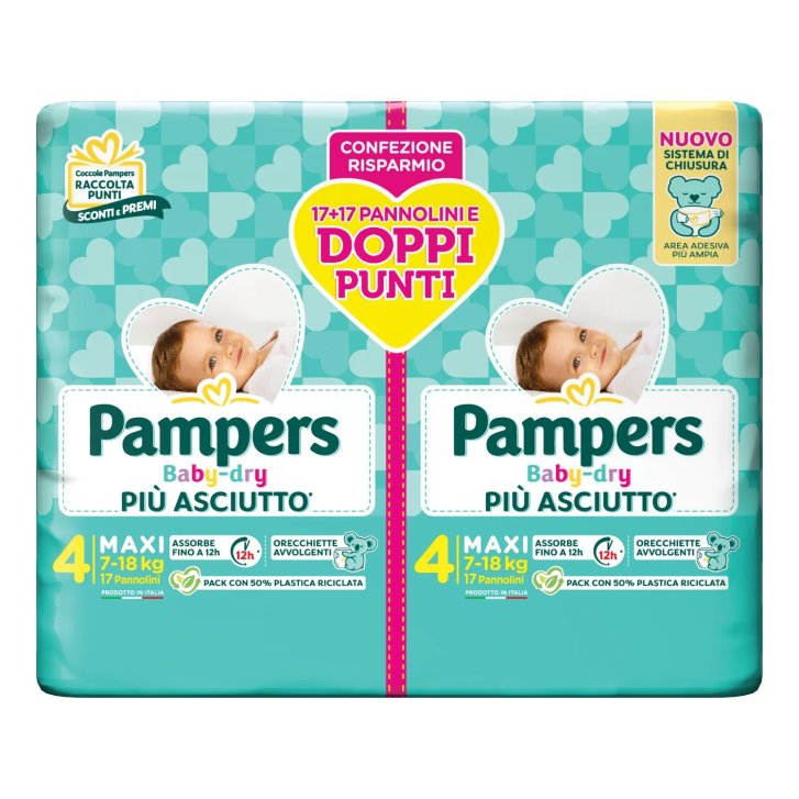 Pampers Baby Dry Pannolino Duo Downcount Maxi 34 Pezzi con Aloe Vera Taglia 4 - Pampers Pampers Baby Dry Pannolino Duo Downcount Maxi 34 Pezzi con Aloe Vera Taglia 4 - Pampers