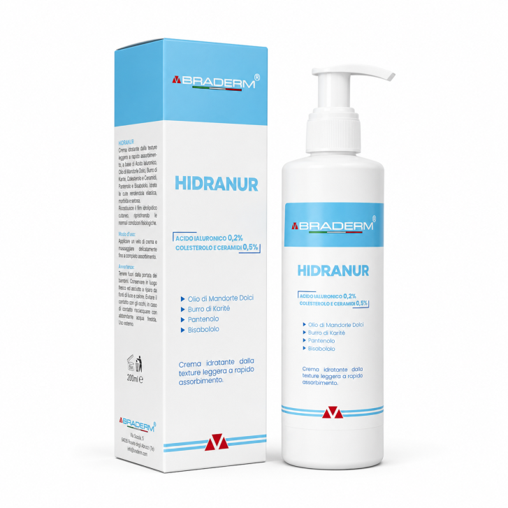 Hidranur Crema Idratante per il Corpo con Acido Ialuronico e Burro di Karitè 200 ml - Braderm Hidranur Crema Idratante per il Corpo con Acido Ialuronico e Burro di Karitè 200 ml - Braderm