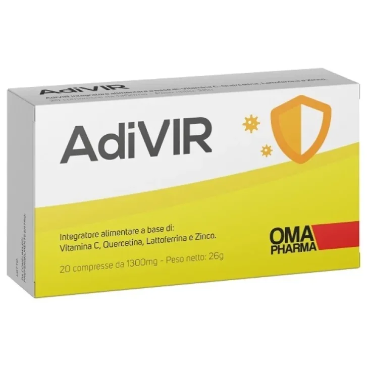 AdiVir Integratore Alimentare con Vitamina C Zinco Quercetina e Lattoferrina 20 Compresse - OMAPHARMA
