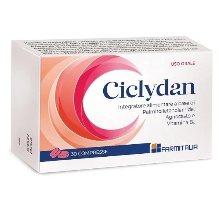 Ciclydan Integratore per il Benessere del Ciclo Mestruale con Palmitoiletanolamide, Agnocasto e Vitamina B6 30 Compresse - Farmitalia Srl - Soc. Unipers.
