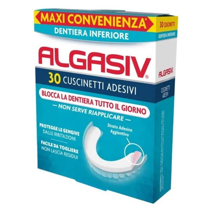 Algasiv Cuscinetti Adesivi per Dentiera Inferiore 30 Pezzi - Algasiv Algasiv Cuscinetti Adesivi per Dentiera Inferiore 30 Pezzi - Algasiv