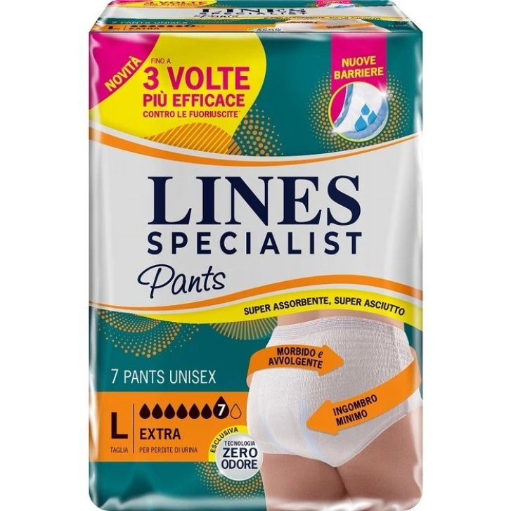 LINES Specialist Pantaloni per Incontinenti con Tecnologia Zero Odore Taglia L 7 Pezzi - LINES