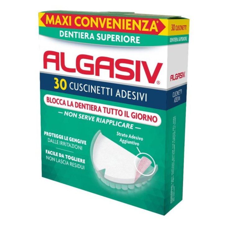 Algasiv Cuscinetti Adesivi per Dentiera Superiore Bloccano Tutto il Giorno 30 Pezzi - Algasiv