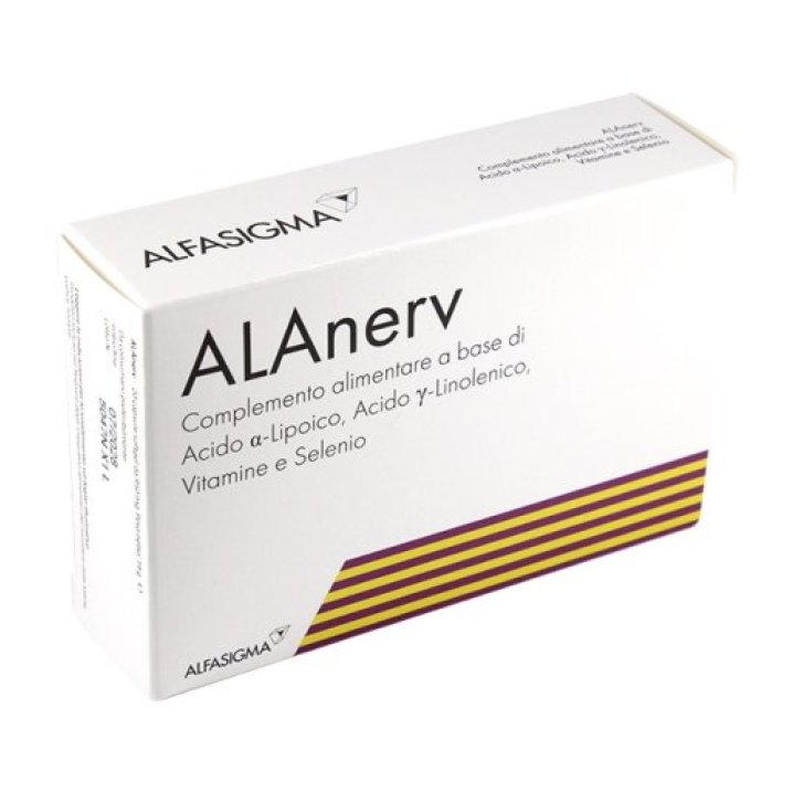 Alanerv Integratore per il Sistema Nervoso con Acido Lipoico e Vitamine del Gruppo B 20 Capsule Softgel - GMM Farma Alanerv Integratore per il Sistema Nervoso con Acido Lipoico e Vitamine del Gruppo B 20 Capsule Softgel - GMM Farma