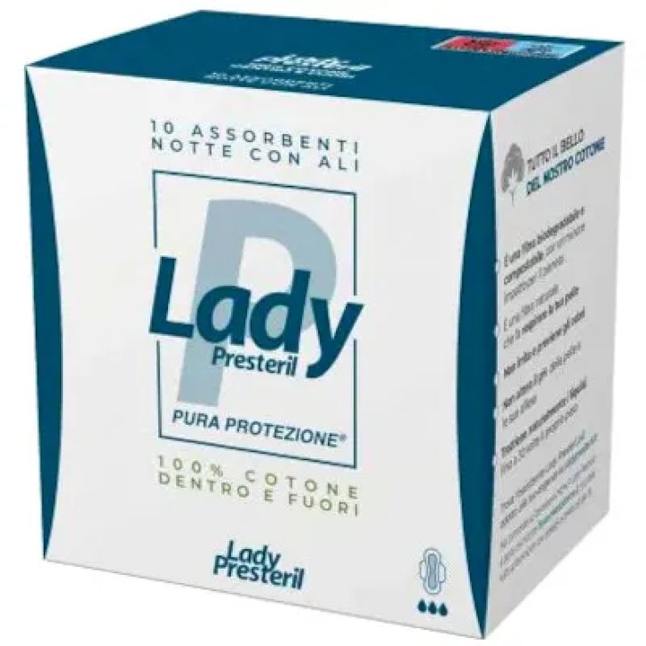 Lady Presteril Assorbenti Notte Con Ali Ripiegati 100% Cotone Biodegradabile 10 Pezzi - Corman