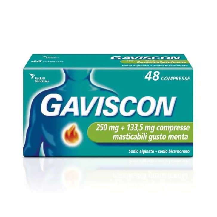 Gaviscon 250 mg + 133,5 mg Compresse Masticabili Gusto Menta 48 Cpr - GAVISCON Gaviscon 250 mg + 133,5 mg Compresse Masticabili Gusto Menta 48 Cpr - GAVISCON