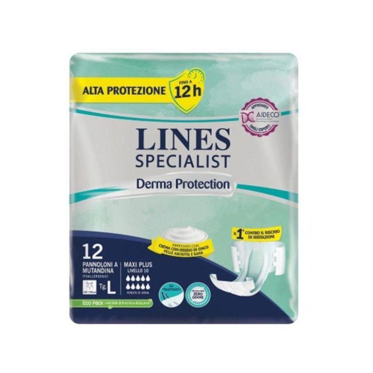 Pannolone Mutandina Dermatologicamente Testato con Ossido di Zinco e Tecnologia Zero Odore 12 Pezzi Taglia L - Lines