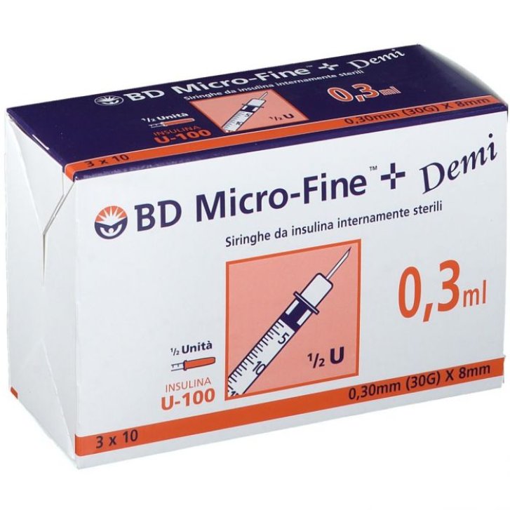 Siringa Insulina Bd Demi 0,3 Ml G30 8 Mm 30 Pezzi - Corman