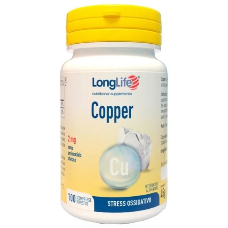 Longlife Copper Integratore di Rame 2 mg 100 Compresse Rivestite - Longlife Longlife Copper Integratore di Rame 2 mg 100 Compresse Rivestite - Longlife