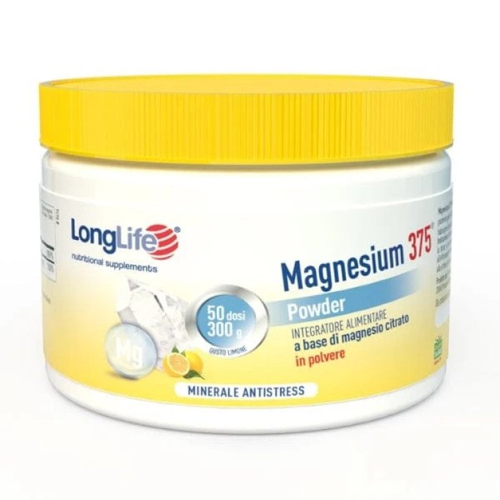 Magnesium 375 Powder Integratore di Magnesio al Limone 300g per 50 Dosi - LONGLIFE