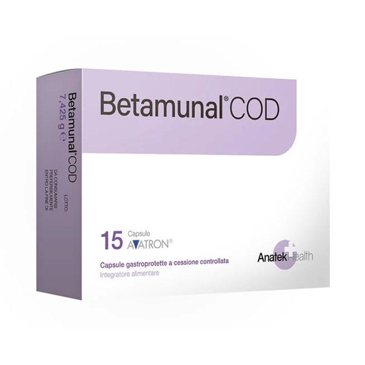 Betamunal Cod Integratore per Difese Immunitarie con Plerasan e Vitamina D3 15 Capsule - Anatek Health
