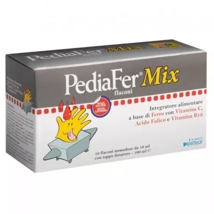 Pediafer Mix Integratore Alimentare di Ferro con Vitamina C e B12 10 Flaconi da 10 ml - Pediatrica