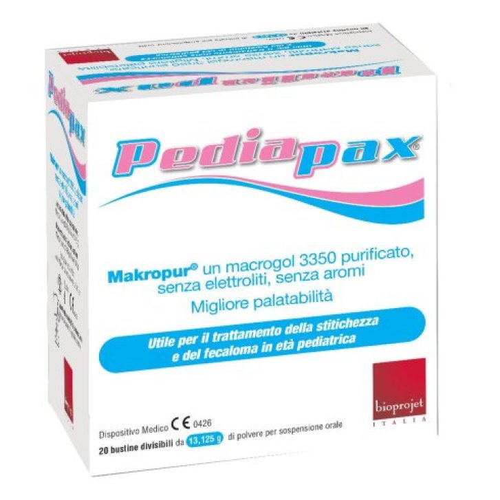 Pediapax Polvere Dispositivo Medico per Stitichezza e Fecaloma 20 Bustine da 13,125 g - Bioprojet Pediapax Polvere Dispositivo Medico per Stitichezza e Fecaloma 20 Bustine da 13,125 g - Bioprojet