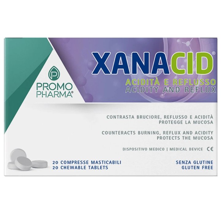 Xanacid Dispositivo Medico per Reflusso e Acidità con Aloe Vera e Altea 20 Compresse Masticabili - Promopharma Xanacid Dispositivo Medico per Reflusso e Acidità con Aloe Vera e Altea 20 Compresse Masticabili - Promopharma