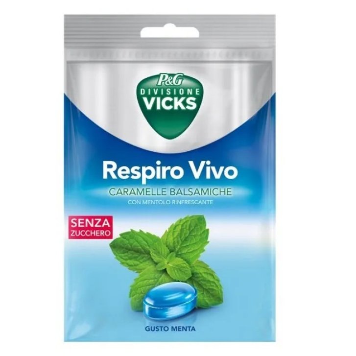 Vicks Respiro Vivo Caramelle Balsamiche Menta con Mentolo Senza Zucchero 72 g - Vicks
