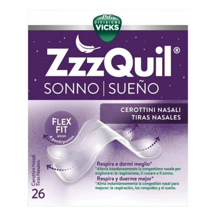 ZzzQuil Cerotti Nasali Decongestionanti per Respirazione Notturna 26 Pezzi - Vicks ZzzQuil Cerotti Nasali Decongestionanti per Respirazione Notturna 26 Pezzi - Vicks