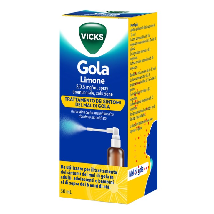 Vicks Gola Spray Oromucosale per Mal di Gola con Clorexidina e Lidocaina 30ml - Procter & Gamble
