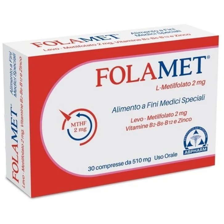 Folamet Alimento a Fini Medici Speciali per Iperomocisteinemia con L-5-Metilfolato 30 Compresse - A.B.Pharm