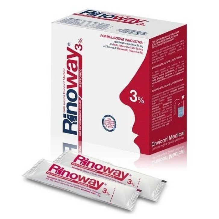 Rinoway 3% Sali Ipertonici per Doccia Nasale con Acido Ialuronico 30 Bustine - Envicon Medical