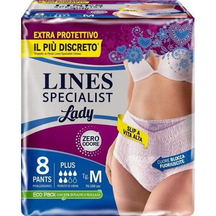 Lines Specialist Pants Plus Mutandina Assorbente con Fascia Elastica e Controllo Odore 8 Pezzi - Lines