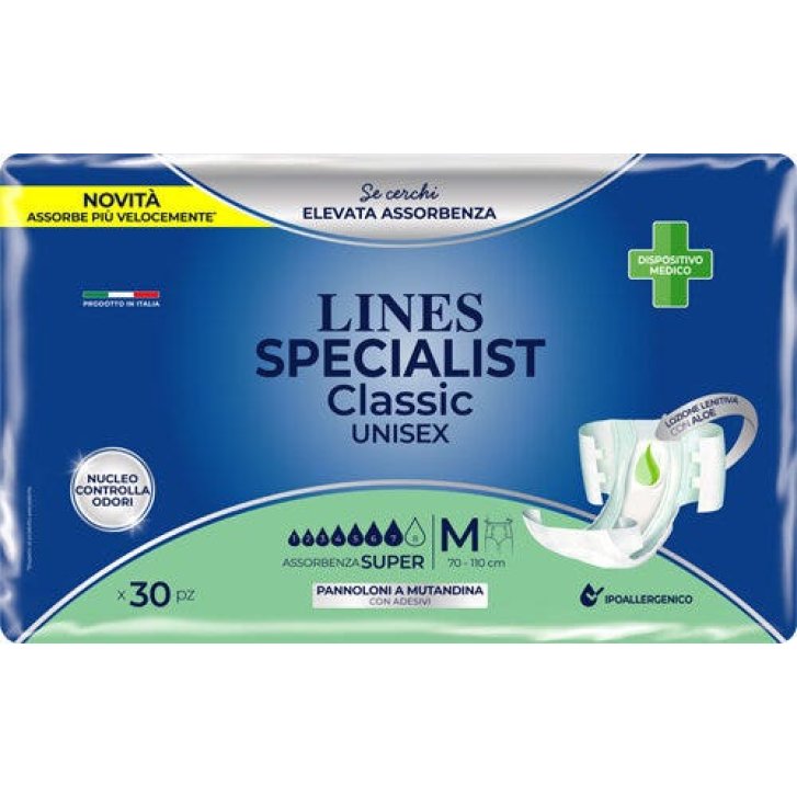 Lines Specialist Classic Pannoloni a Mutandina Super Taglia M 30 Pezzi - Lines Specialist Lines Specialist Classic Pannoloni a Mutandina Super Taglia M 30 Pezzi - Lines Specialist