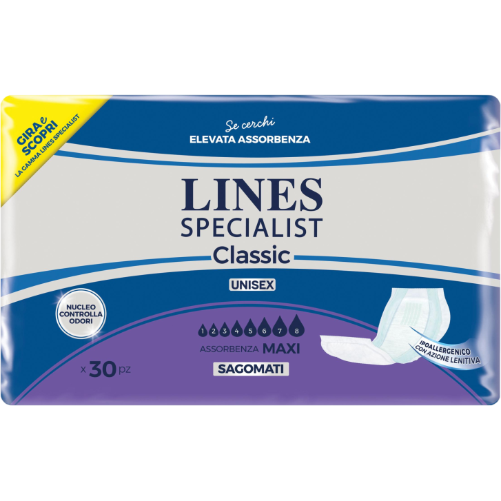 Pannolone Per Incontinenza Lines Specialist Classic Sagomato Maxi 30 Pezzi - Lines