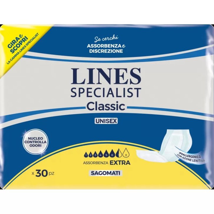 Lines Specialist Classic Pannolone Sagomato Unisex Extra con Indicatore di Cambio 30 Pezzi - Lines