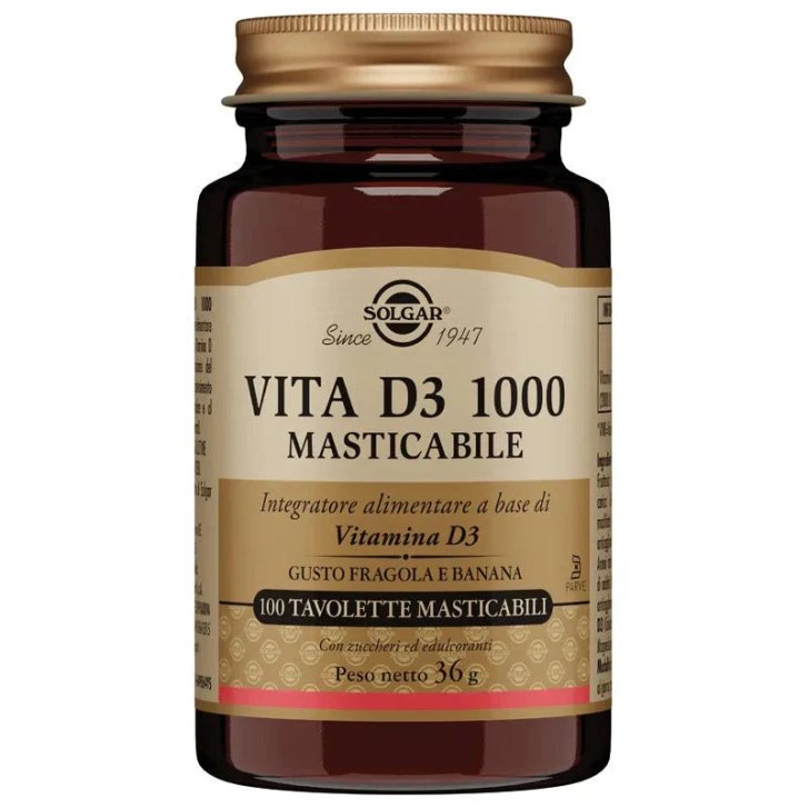 Vita D3 1000 Integratore Alimentare con Vitamina D3 100 Tavolette Masticabili - Solgar
