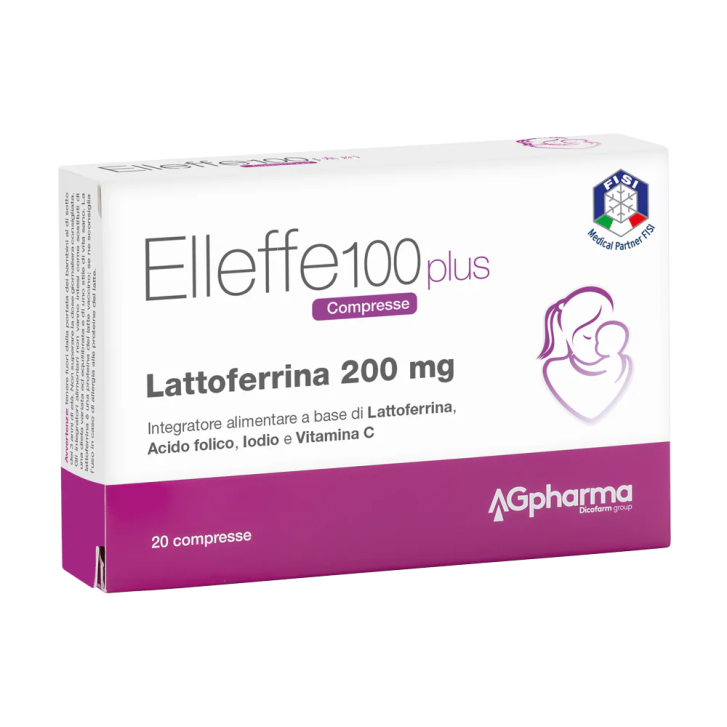 Elleffe 100 Plus Integratore per Gravidanza con Lattoferrina Acido Folico Iodio e Vitamina C 20 Compresse - AG PHARMA Srl