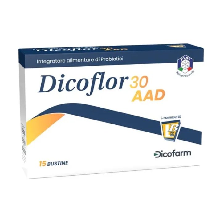 Dicoflor 30 AAD Integratore Alimentare di Probiotici per Flora Intestinale 15 Bustine - Dicofarm Dicoflor 30 AAD Integratore Alimentare di Probiotici per Flora Intestinale 15 Bustine - Dicofarm