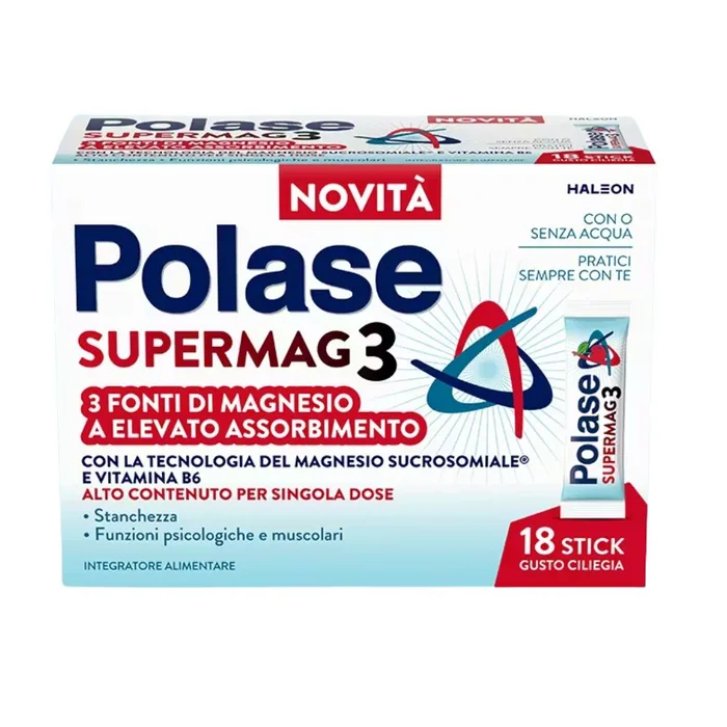 Polase Supermag3 Integratore Alimentare con 3 Fonti di Magnesio e Vitamina B6 18 Stick - Polase