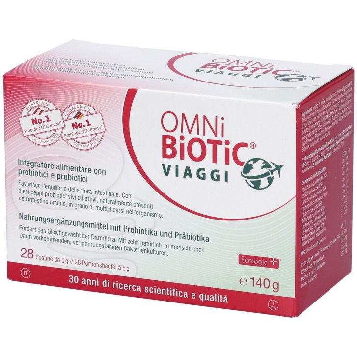 Omni Biotic Viaggi Integratore Probiotico con 10 Ceppi per Flora Intestinale 28 Bustine 5g - Institut Allergosan GmbH Omni Biotic Viaggi Integratore Probiotico con 10 Ceppi per Flora Intestinale 28 Bustine 5g - Institut Allergosan GmbH