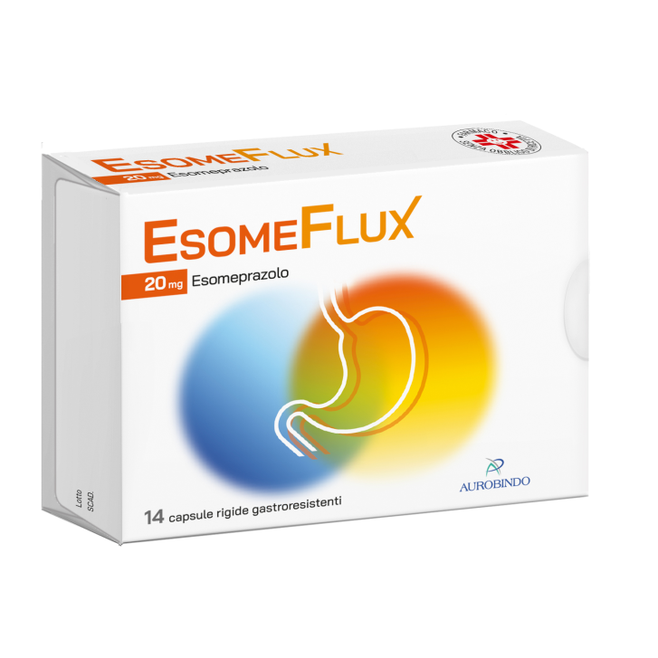 Esomeflux 14 Capsule Gastroresistenti 20mg per Sintomi da Reflusso - Aurobindo Pharma Italia Srl Esomeflux 14 Capsule Gastroresistenti 20mg per Sintomi da Reflusso - Aurobindo Pharma Italia Srl