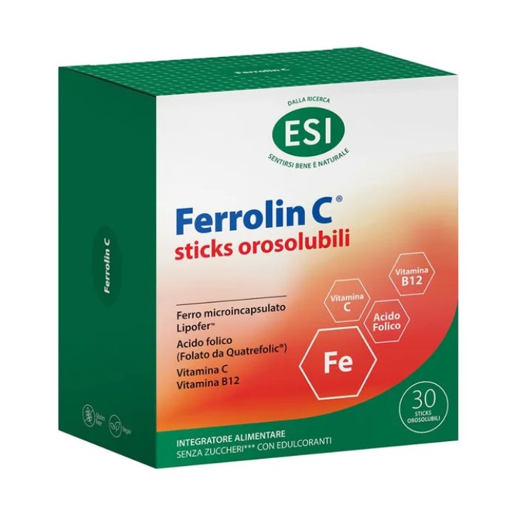 Esi Ferrolin C Integratore di Ferro Vitamina C e Folato 30 Stick Orosolubili - Ferrolin C