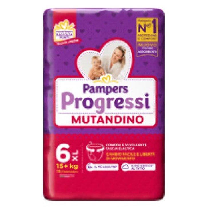 Pampers Progressi Mutandino con Cuore Assorbente 15 Pezzi Taglia 6 XL (15+ kg) - Pampers