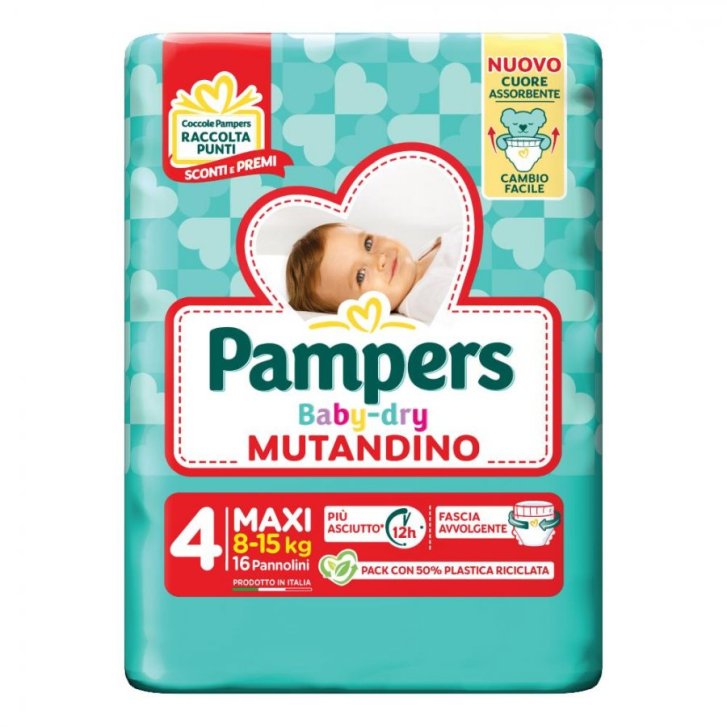Pampers Baby Dry Mutandino Taglia 4 Maxi 8-15 kg con Fascia Elastica 360° e Apertura Laterale 16 Pannolini - PAMPERS