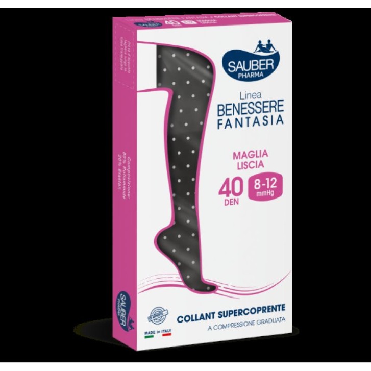 Collant Donna 40 Den Supercoprenti Fantasia Rombi Lurex Nero con Compressione - Sauber