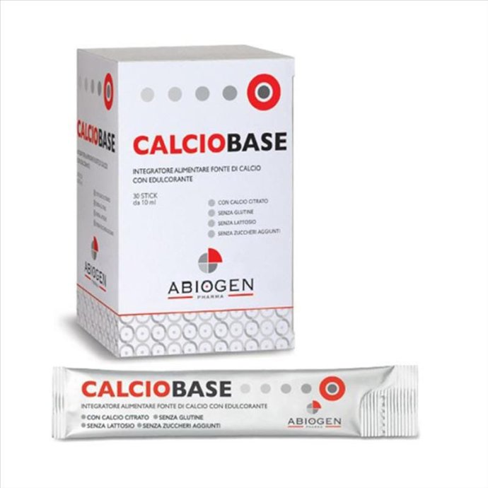 Calciobase Integratore Liquido Calcio 30 Stick Gusto Ciliegia Senza Glutine - Abiogen