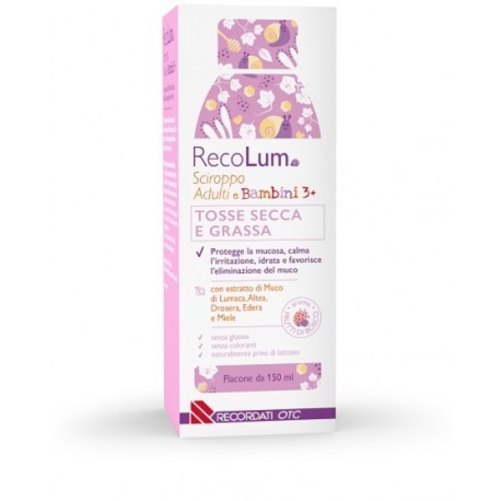 RecoLum Sciroppo per Tosse Grassa e Secca Naturale Senza Glutine 150ml - Recordati