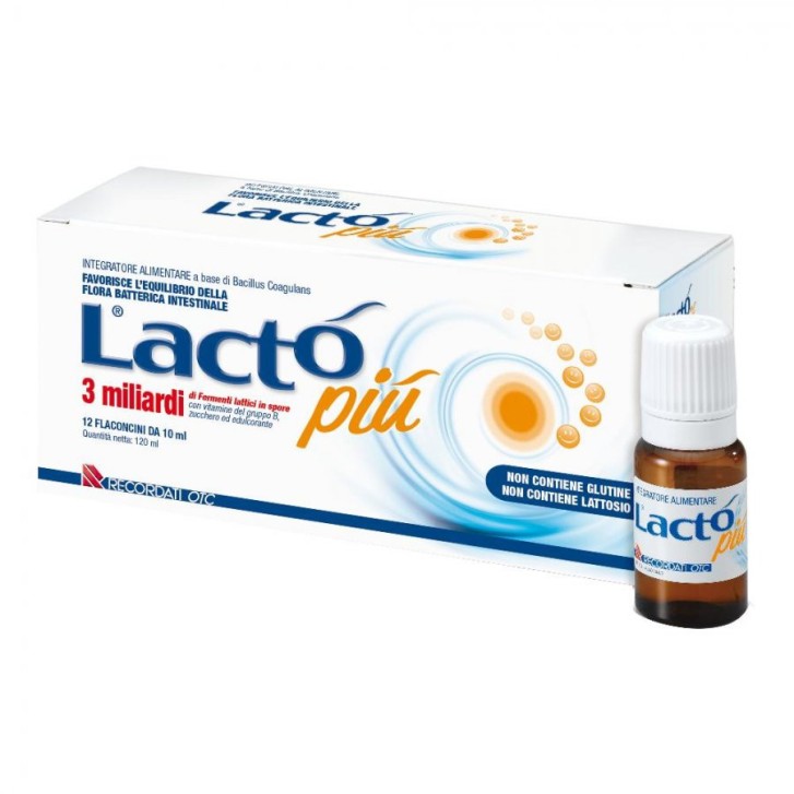 Lacto Più Probiotici 3 Miliardi Integratore 12 Flaconcini Senza Glutine e Lattosio - Recordati