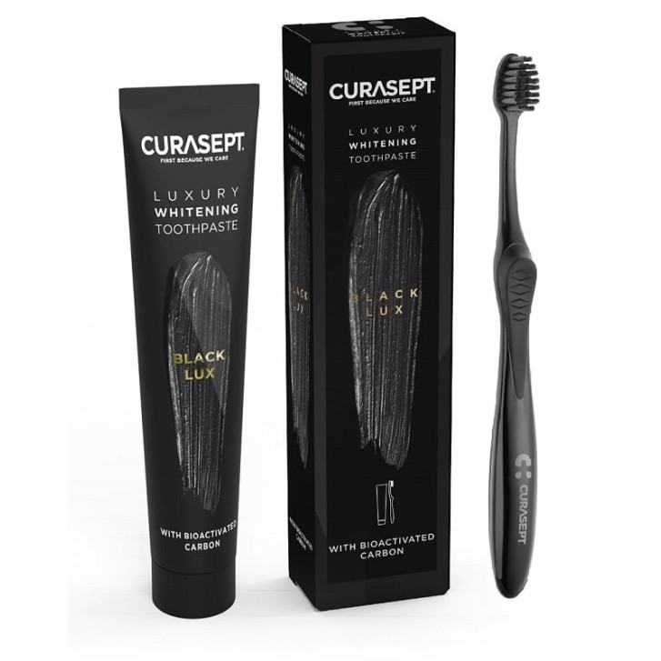 Dentifricio Sbiancante Nero e Spazzolino al Carbone Attivo per Adulti 75ml - Curasept