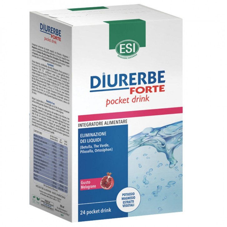 Diurerbe Forte Integratore Drenante Pocket Drink Melograno 24 Stick 480ml - ESI